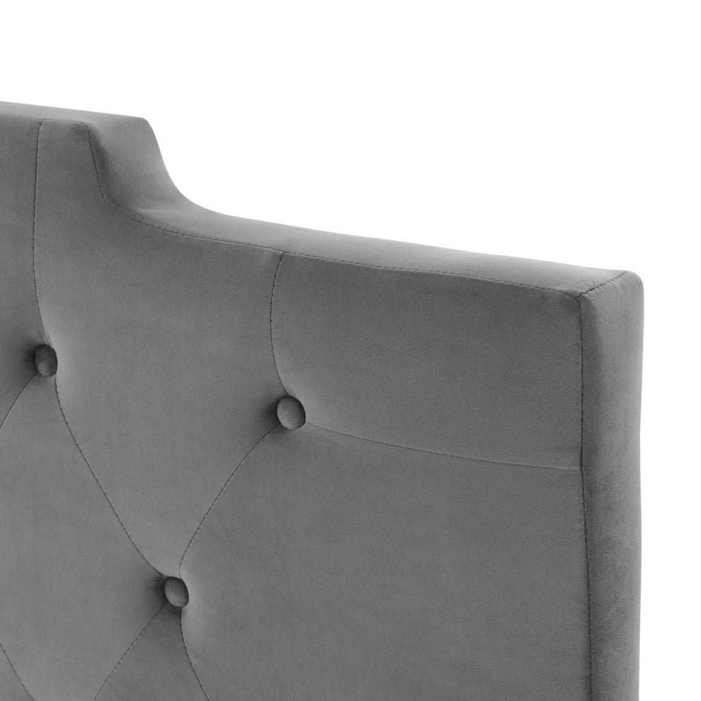 Tufted Headboard, Full Queen Size, Velvet, Dark Gray, Modern Contemporary
