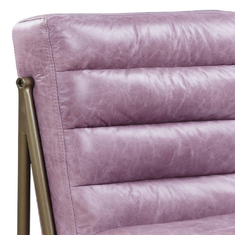 Benzara BM275479 Grain Leather Accent Chair, Metal Frame, Tufted Channel, Purple