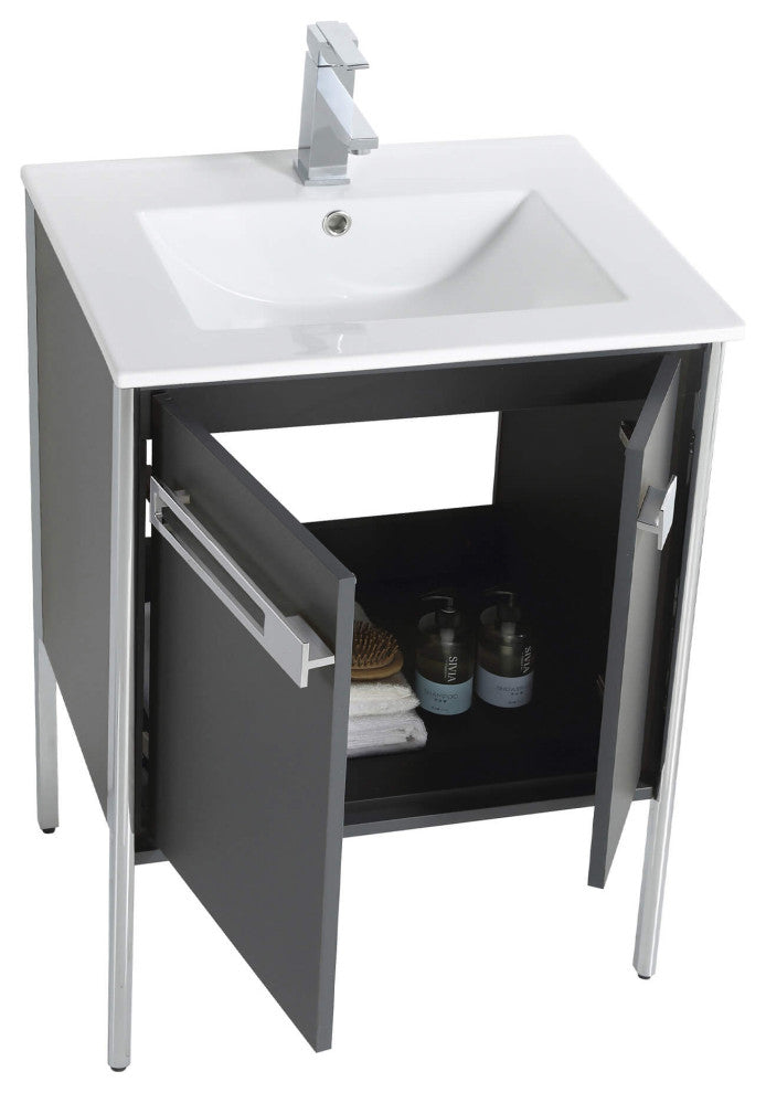 Oakville Bath Vanity, Ceramic Sink, Onix Grey, 24 Inch, Chrome Hardware