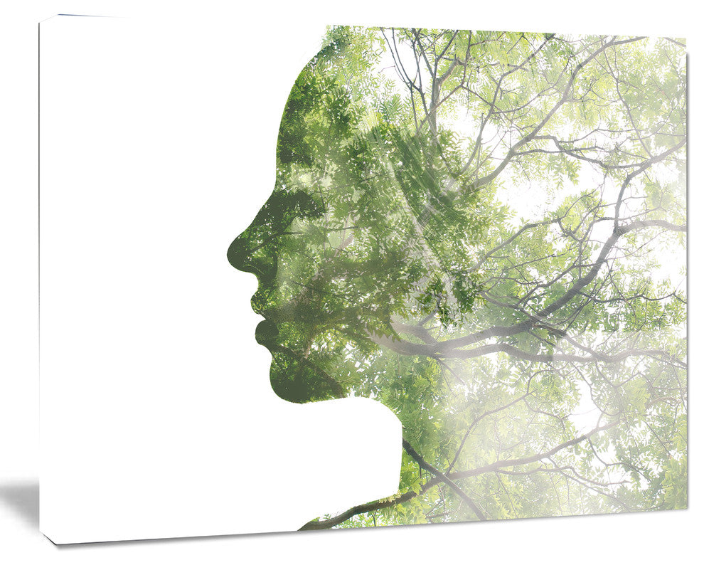 Lady Combined With Green Tree, Portrait Canvas Art Print, 20"x12"