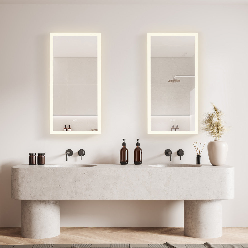 Beijing Rectangular Frameless LED Wall Bath Vanity Mirror, Acrylic, 18"w X 40"h