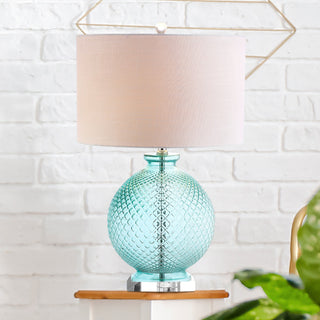 Estelle 26" Glass and Crystal Table Lamp, Aqua