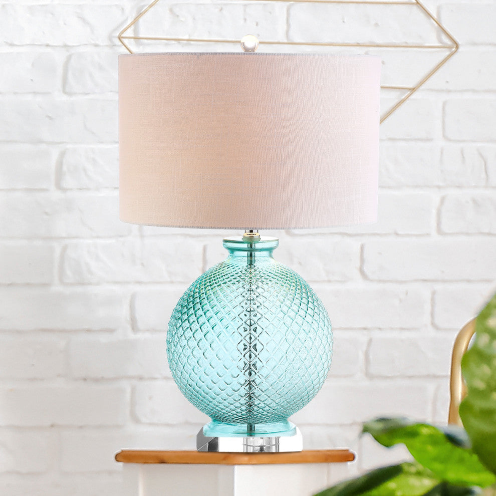 Estelle 26" Glass and Crystal Table Lamp, Aqua