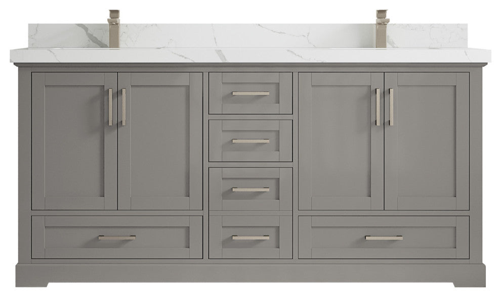 Boston 72 Double Sink Bath Vanity in Elephant Skin Gray 2" Calacatta Laza