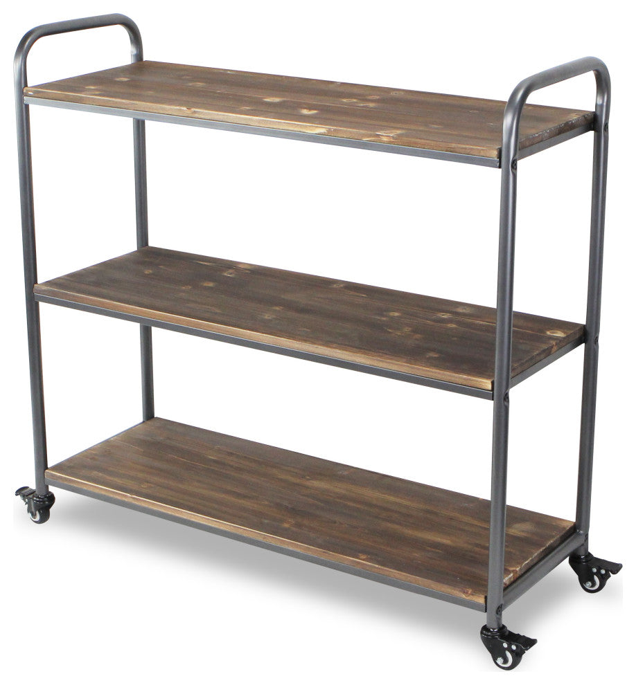 3-Tier Metal and Wood Caster Cart, Brown and Gray
