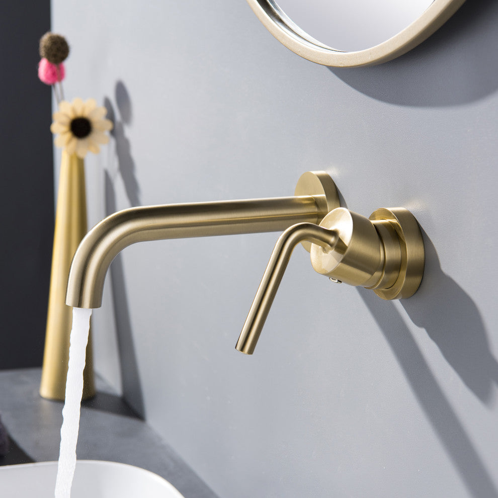 Single Handle Wall Mount Bathroom Faucet, Brushed Gold