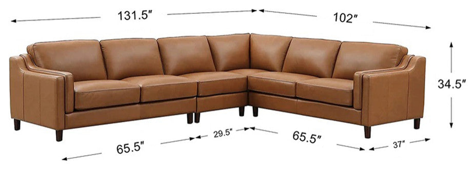 Hydeline Bella 100% Leather Sectional Sofa, Cognac, L-Piece