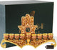 Hand Painted Enamel Menorah Candelabra Hamsa with Star of David Design