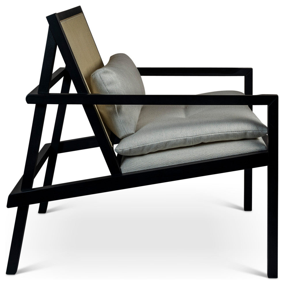 Modern Brazilian, Barra, Cane Lounge Chair, Black/Natural/Chalk