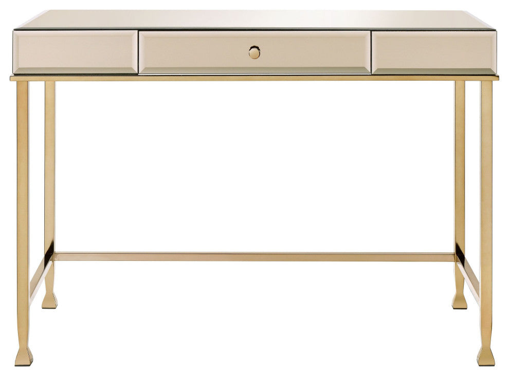 Canine Writing Desk, Smoky Mirrored and Champagne Finish