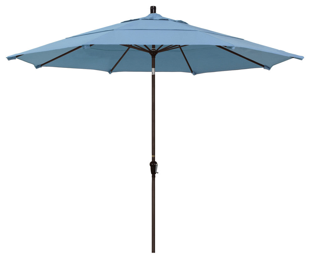 11' Bronze Auto-Tilt Crank Lift Aluminum Umbrella, Sunbrella, Air Blue