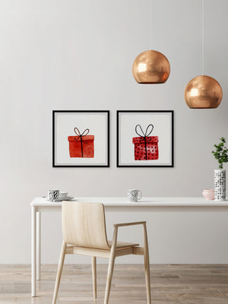 Red Gift Boxes Diptych, 2-Piece Set, 32x32