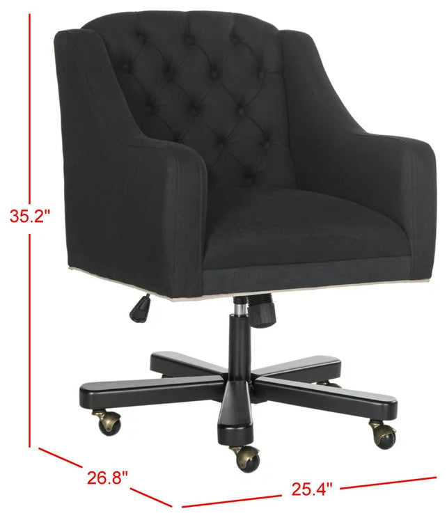 Modern Office Chair, Oversized Seat With Linen Seat & Button Tufted Back, Black