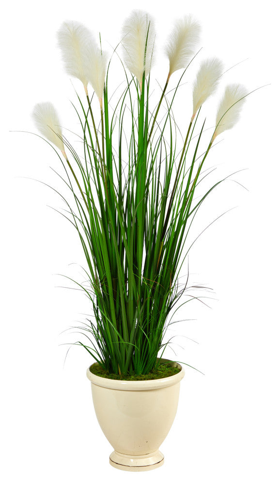 64" Wheat Plume Grass Artificial Plant, Urn Planter