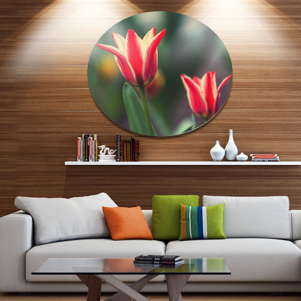 Tulips On Green Background, Flower Round Wall Art, 23"