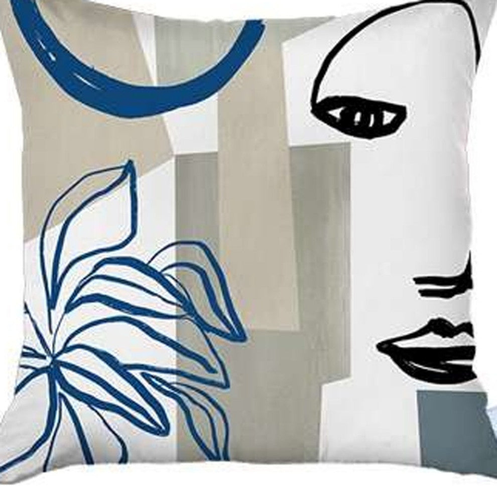 Set of 4 Blue and Ivory Printed Pillow Covers