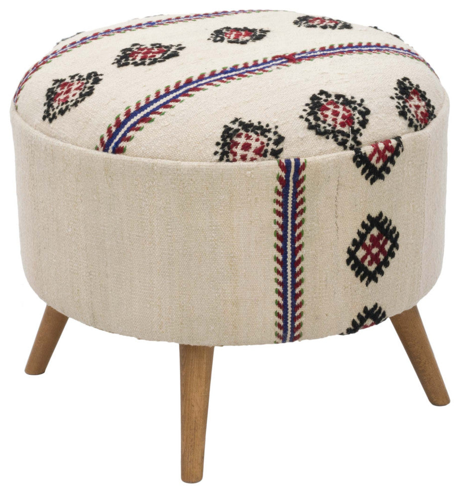 Vintage Hemp Kilim Upholstered Stool
