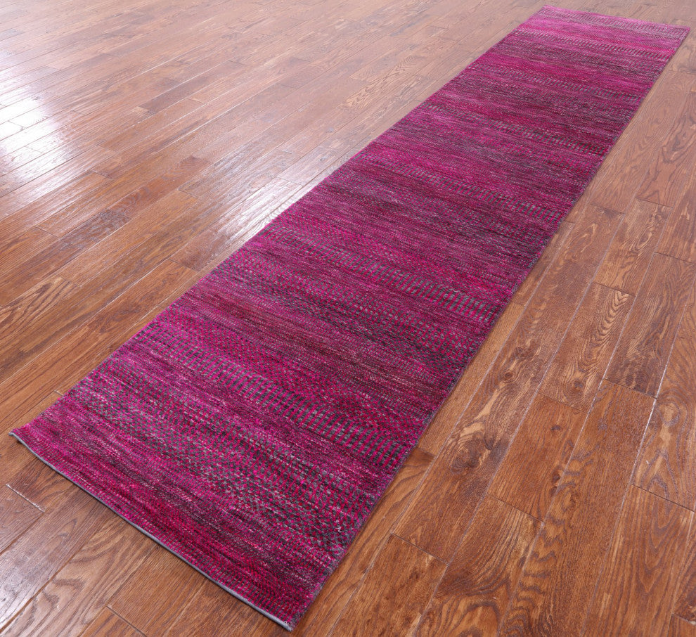 2' 8" X 12' 1" Runner Hand Knotted Super Savannah Gabbeh Wool and Silk Rug Q6089