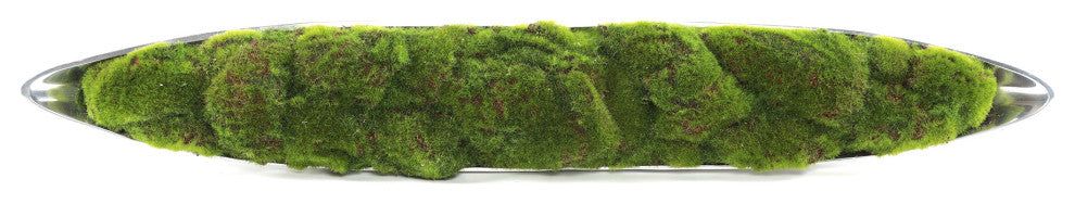 Faux Green Grass Moss Arrangement in Large Metal Boat Tray