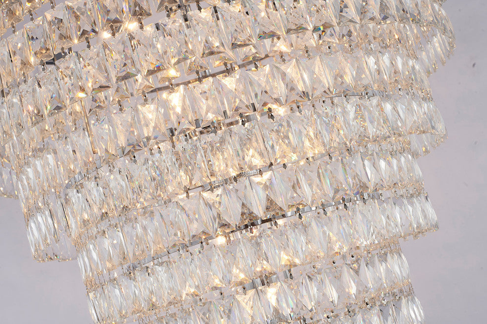 42" 32-Light Chrome Metal 9-Tier Chandelier With Clear Crystals