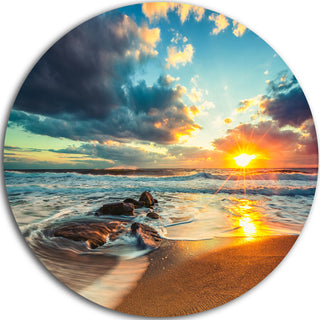 Beautiful Cloudscape Over The Sea, Modern Beach Round Wall Art, 23"