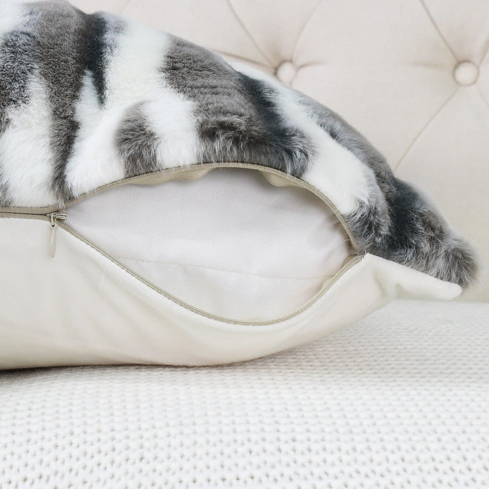 Multi Jacquard Faux Fur Pillow Covers Set of 2, Gray, 26''x26''
