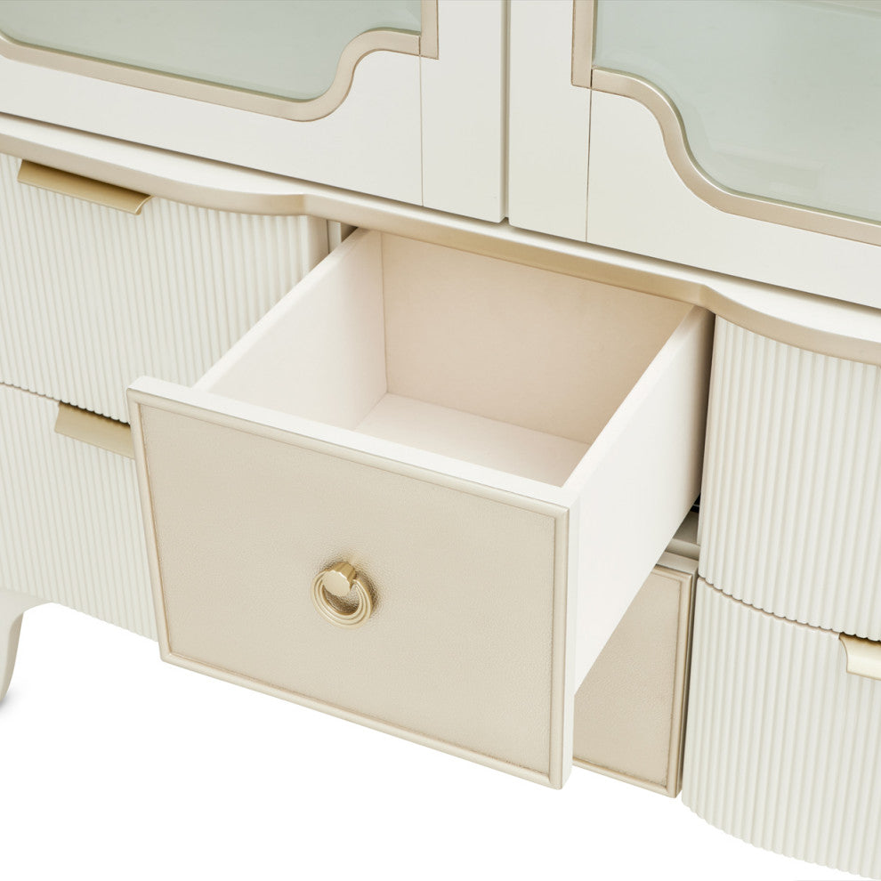 Close-up front-drawer detail on white background