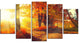 Autumnal Trees in Sunrays, Large Landscape Canvas Art Print, 60"x32", 5 Panels