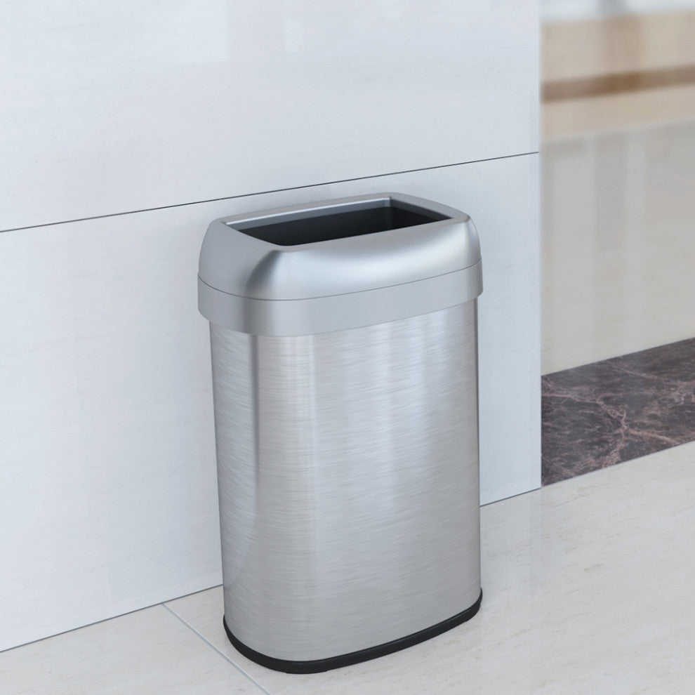 iTouchless 13 Gallon Oval Open Top Trash Can + AbsorbX Odor Filters, 13 Gallon