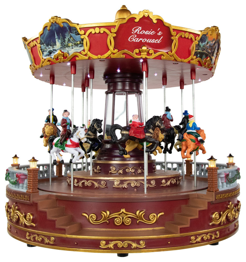 14" LED Lighted Animated and Musical Carousel Christmas Decoration
