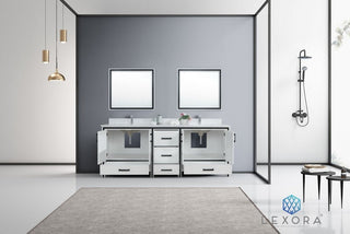 Ziva White 84" Double Vanity, Cultured Marble Top, 34" Mirrors
