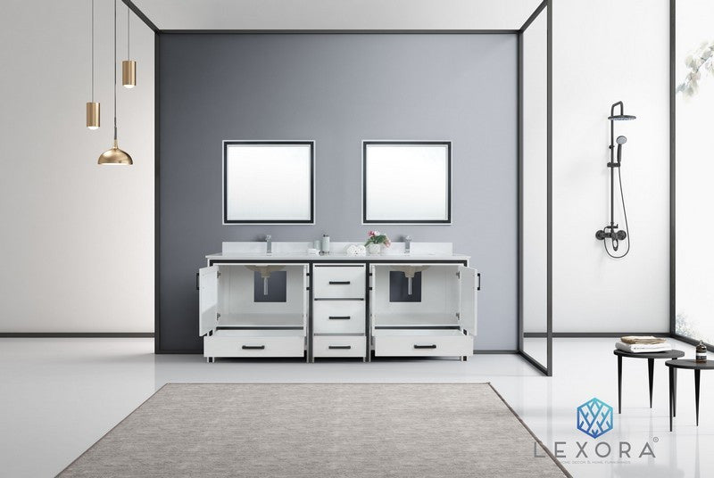 Ziva White 84" Double Vanity, Cultured Marble Top, 34" Mirrors