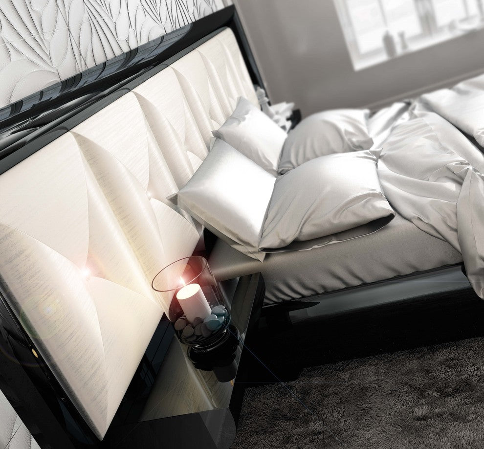 Md Sophie 40 Special Headboard Bedroom Set, Glossy Black, Queen