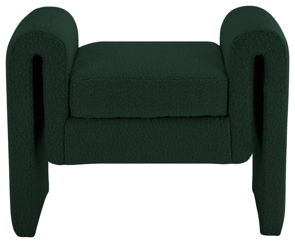 Stylus Boucle Fabric Upholstered Bench, Green, 31.5" Wide