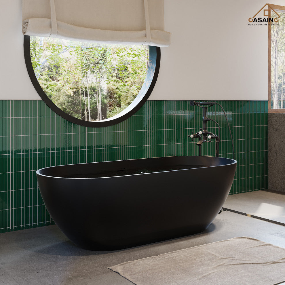 59in Solid Surface Freestanding Bathtub in Matte Black, 59in