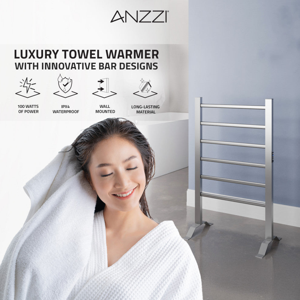 ANZZI Naples 6-Bar Aluminum Wall Mounted/Free Standing Electric Towel Warmer