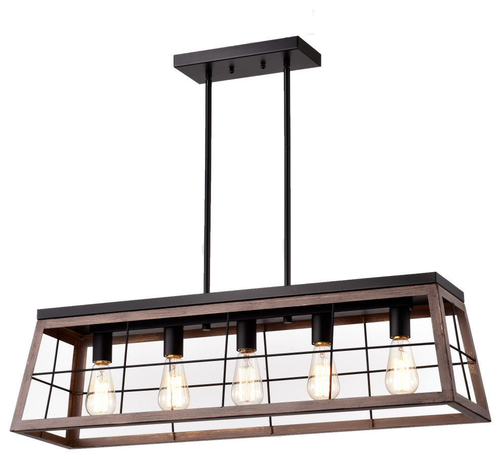 CHLOE Lighting IRONCLAD Industrial 5 Light Ancient Wood Pendant