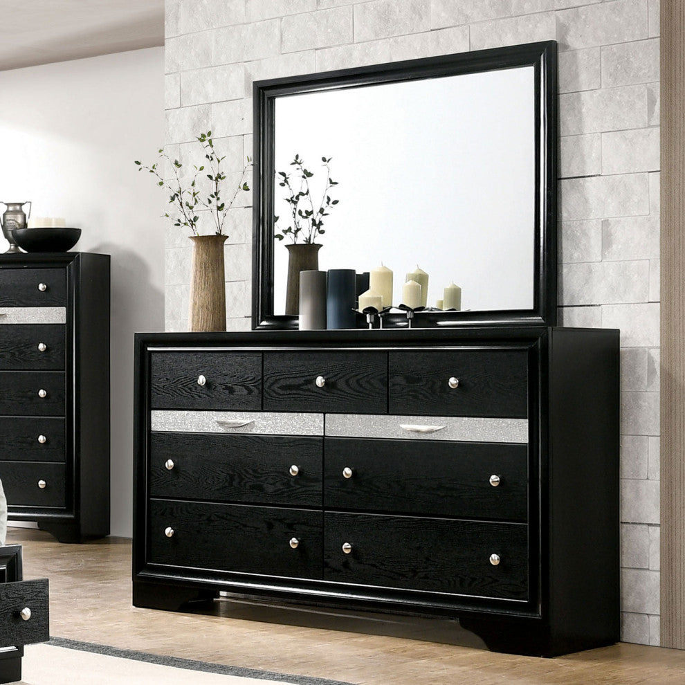 7 Drawers Wooden Dresser with Round Handle Design, Black