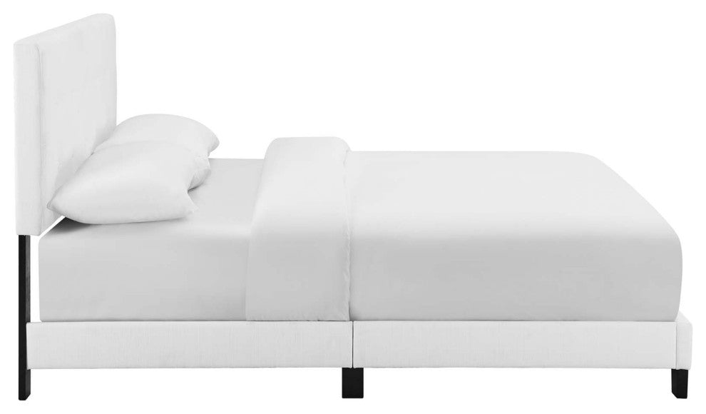 Amira Queen Upholstered Fabric Bed, White