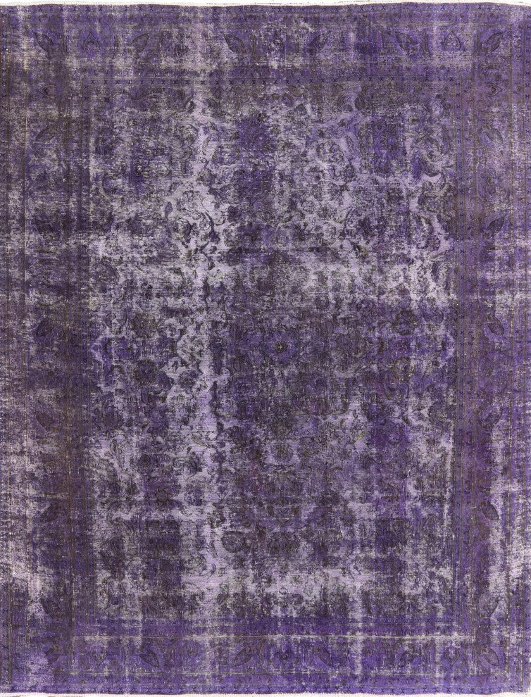 Unique Purple Overdyed Floral 10'x13' Oriental Hand Knotted Wool Area Rug