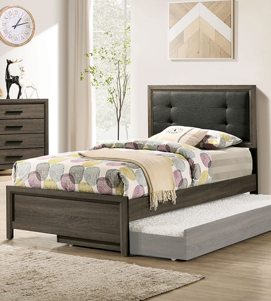 Twin Size Bed with Button Tufted Headboard, Gray and Charcoal