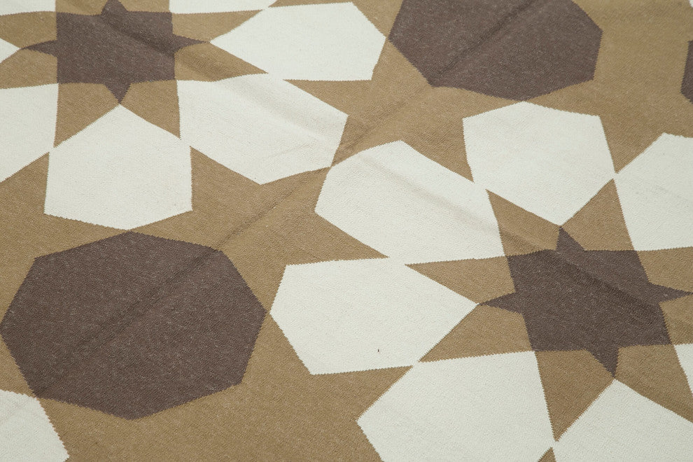 Rug N Carpet - Handmade Wool 6' 2'' x 8' 9'' Geometric Dhurrie Kilim Rug
