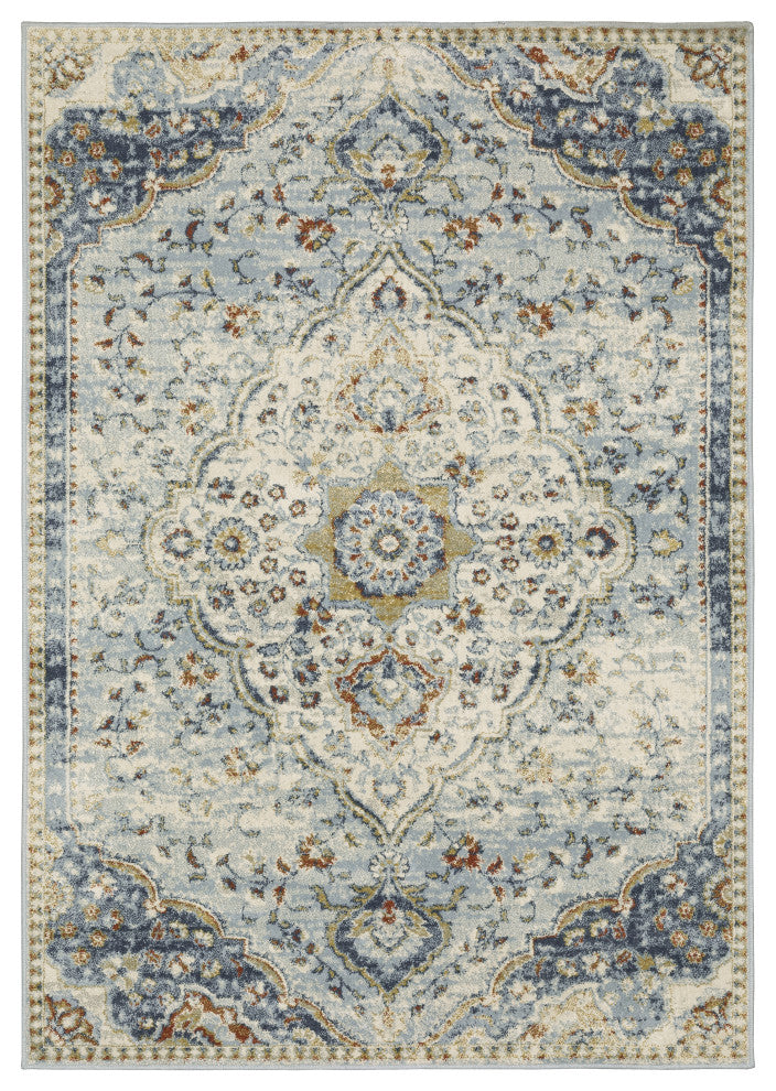 Bastian Vintage Medallion Blue/ Multi Indoor Area Rug, Blue, 6'7"x9'2"
