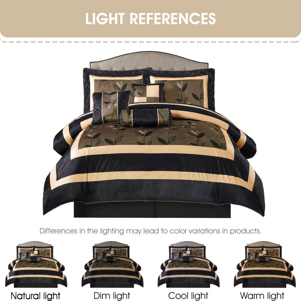Nanshing Pastora 7-Piece Plush Print Comforter Set, Bronze, King