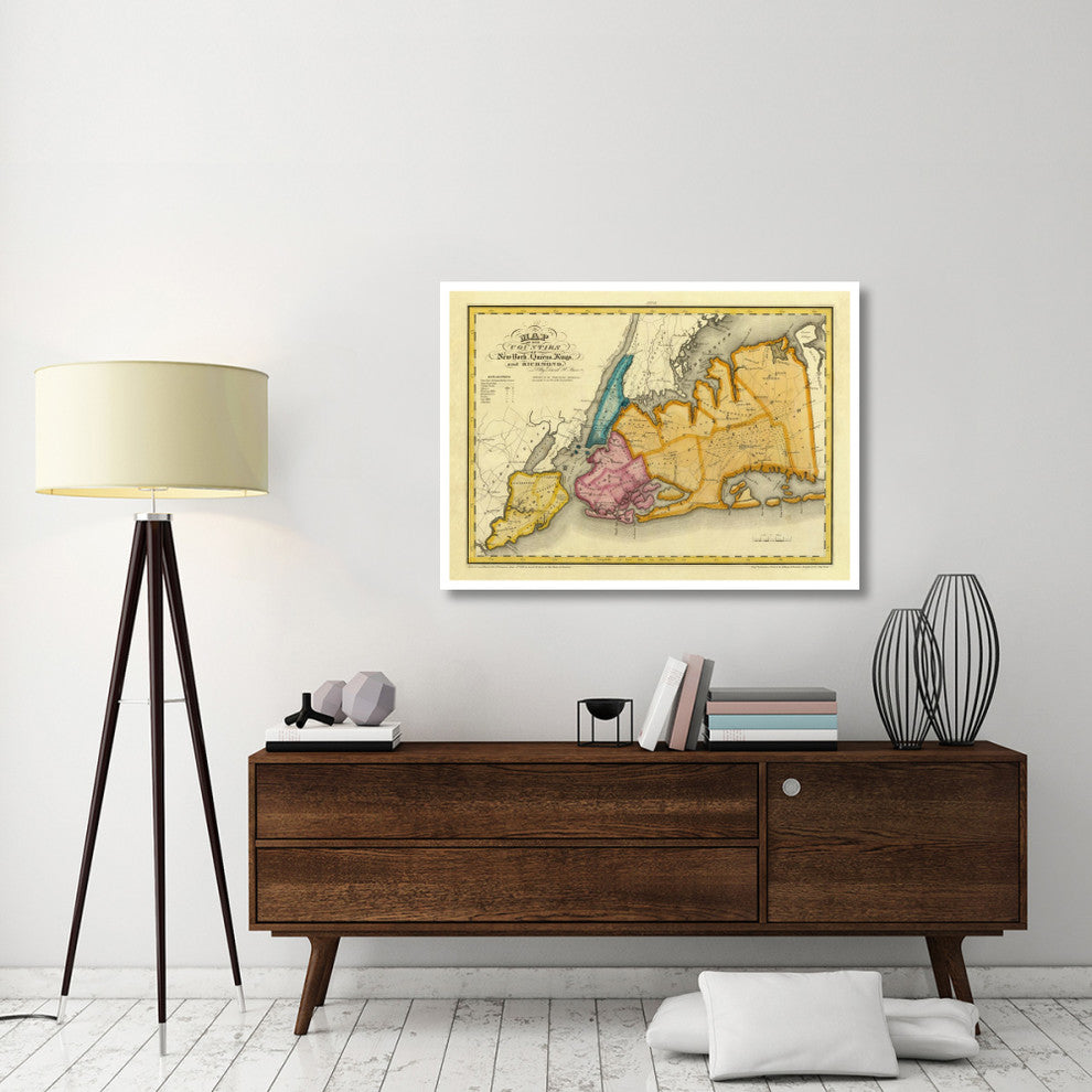 "New York, Queens, Kings, Richmond counties, 1829" Paper Art, 46"x34"