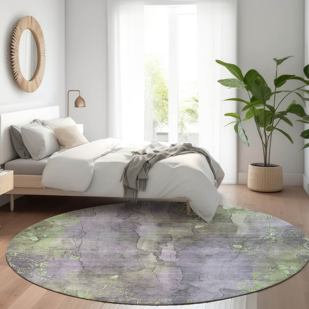Machine Washable Indoor/Outdoor Chantille ACN1869 Violet 8' x 8' Round Rug