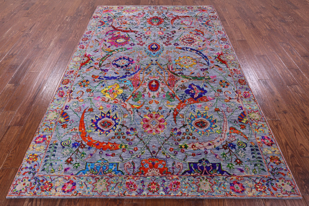 6' 3" X 9' 3" Sickle Leaf Design Persian Handmade Wool & Silk Rug - Q15566