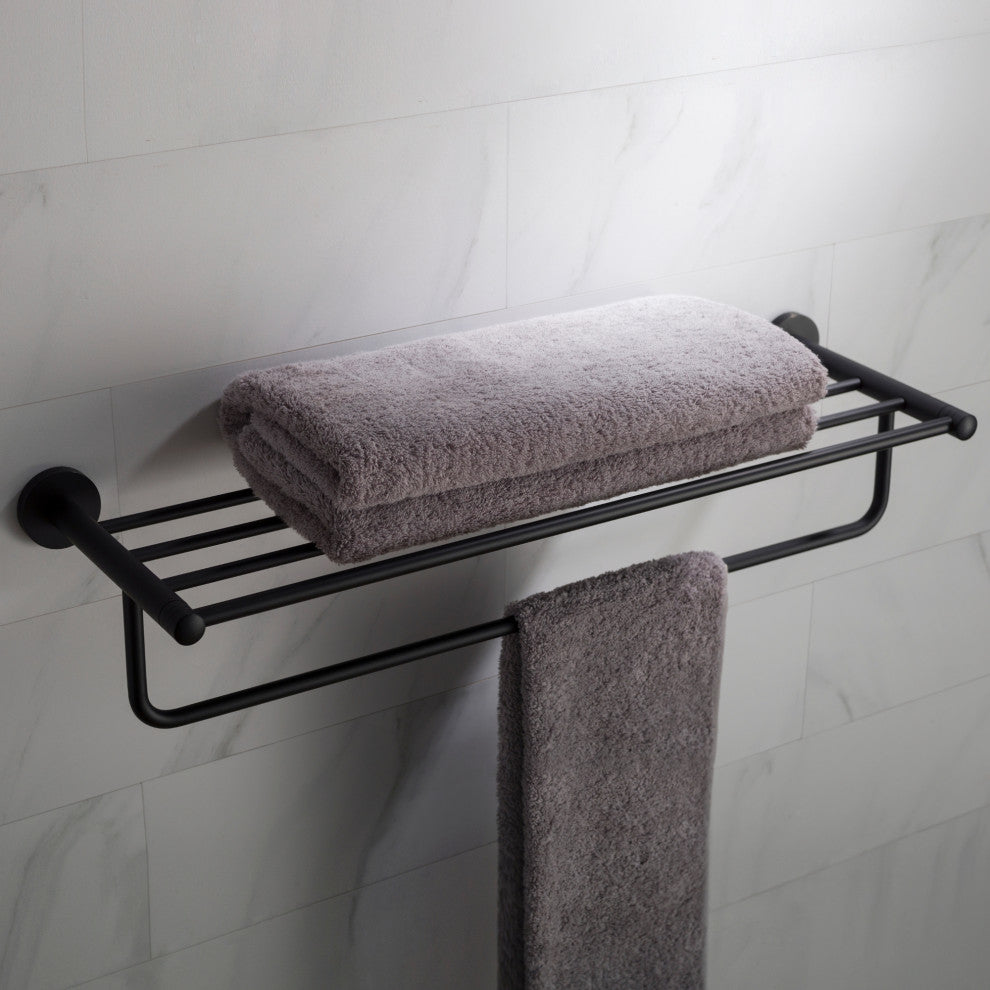 Elie Bathroom Shelf with Towel Bar, Matte Black