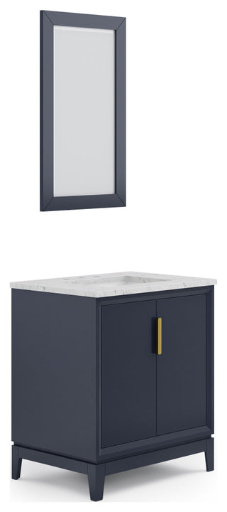 Elizabeth 30" Single Sink Carrara White Marble Vanity, Monarch Blue