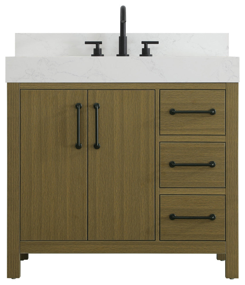 Home Living 36" Single Bathroom Vanity, Chestnut Brown With Backsplash